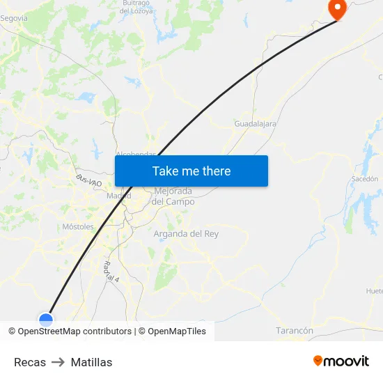 Recas to Matillas map