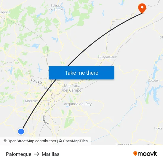 Palomeque to Matillas map