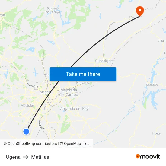 Ugena to Matillas map