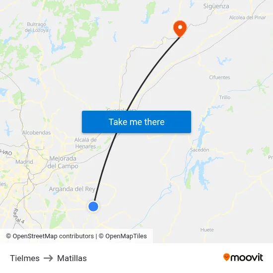 Tielmes to Matillas map