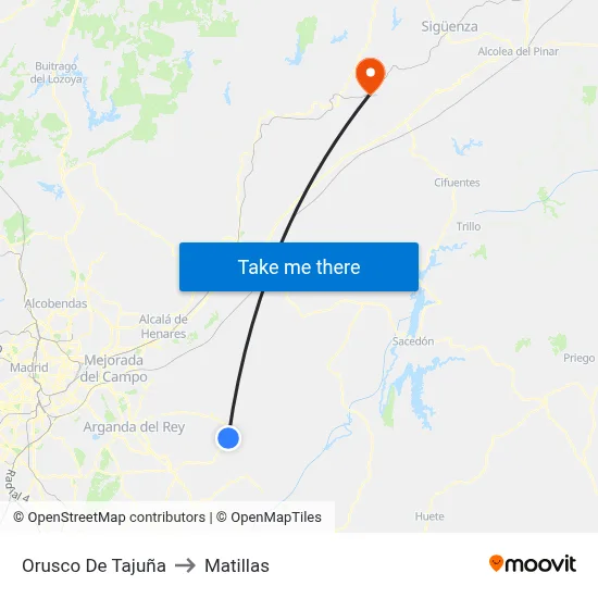 Orusco De Tajuña to Matillas map