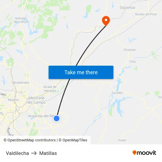 Valdilecha to Matillas map
