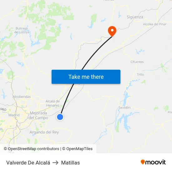 Valverde De Alcalá to Matillas map