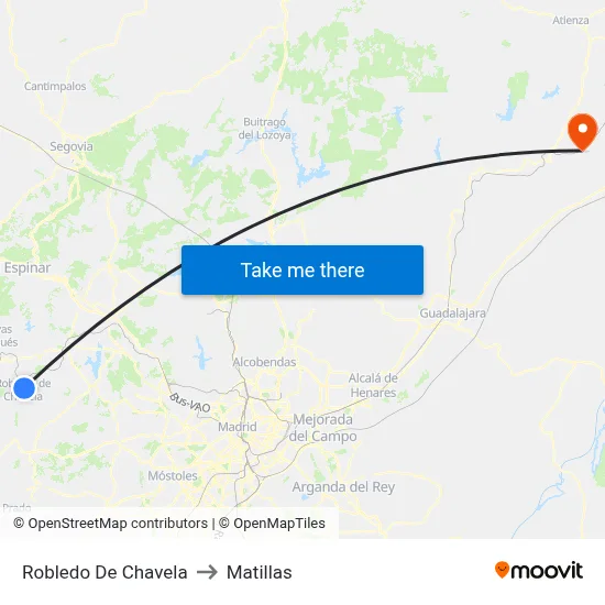 Robledo De Chavela to Matillas map
