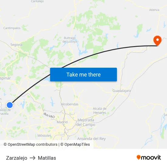 Zarzalejo to Matillas map