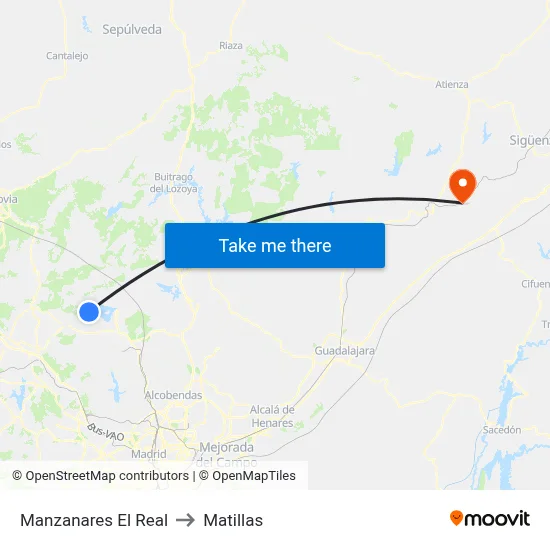 Manzanares El Real to Matillas map