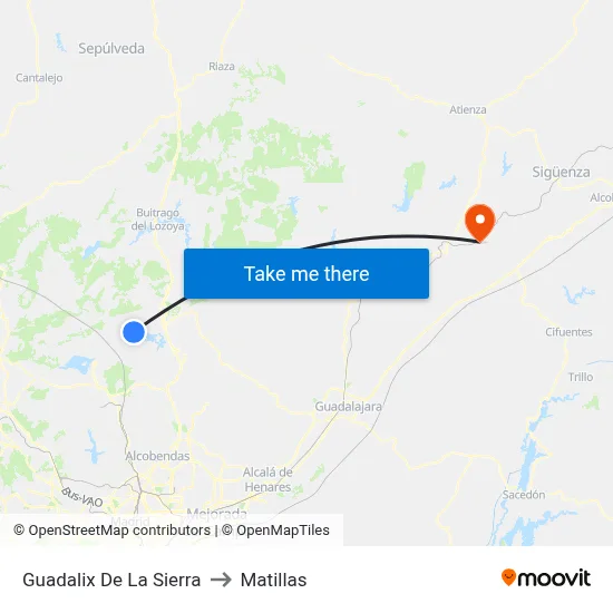 Guadalix De La Sierra to Matillas map