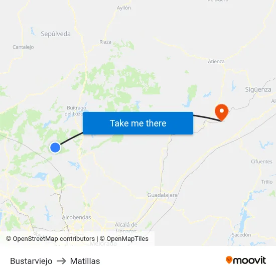 Bustarviejo to Matillas map