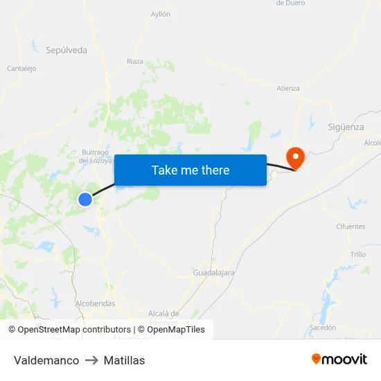 Valdemanco to Matillas map