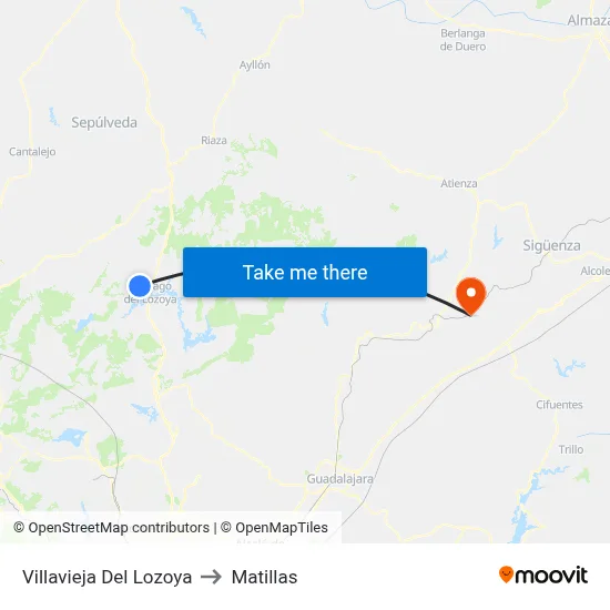 Villavieja Del Lozoya to Matillas map