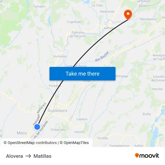 Alovera to Matillas map