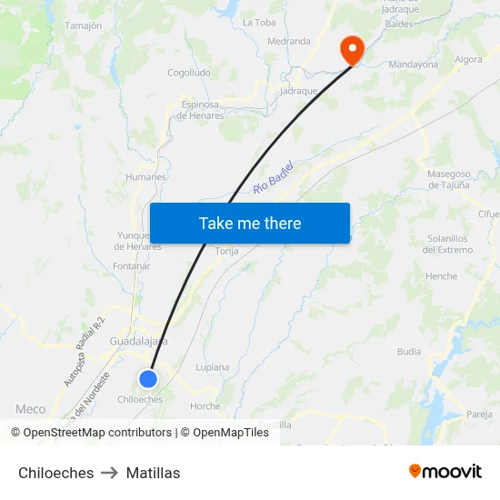 Chiloeches to Matillas map