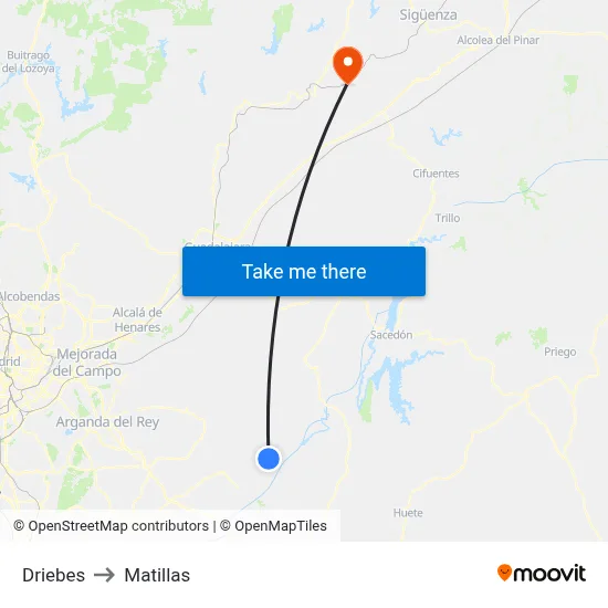 Driebes to Matillas map