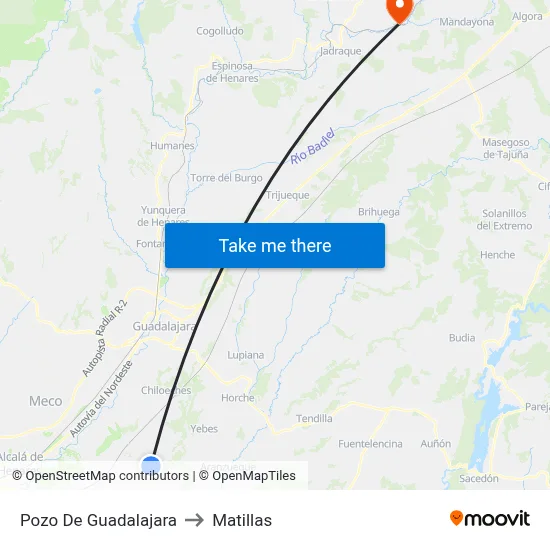 Pozo De Guadalajara to Matillas map