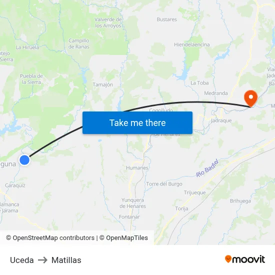 Uceda to Matillas map