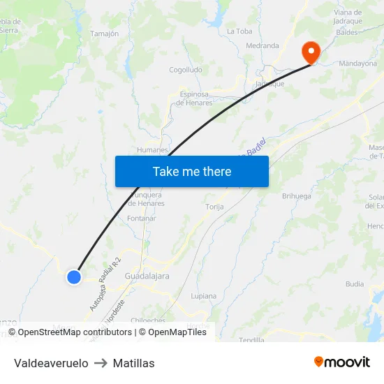 Valdeaveruelo to Matillas map