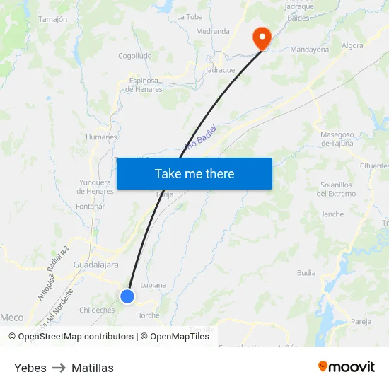 Yebes to Matillas map