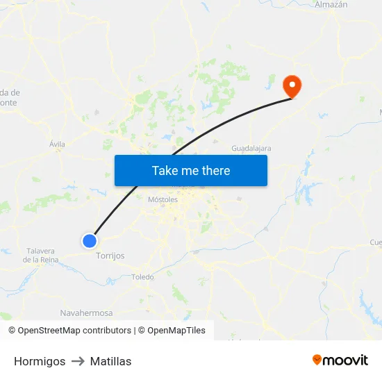 Hormigos to Matillas map