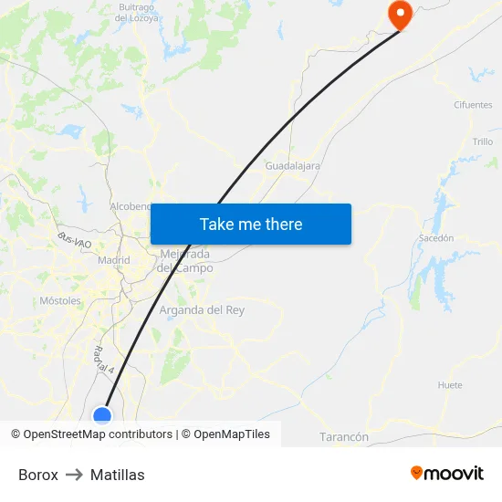 Borox to Matillas map
