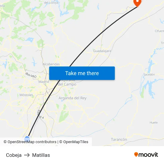Cobeja to Matillas map