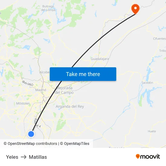 Yeles to Matillas map