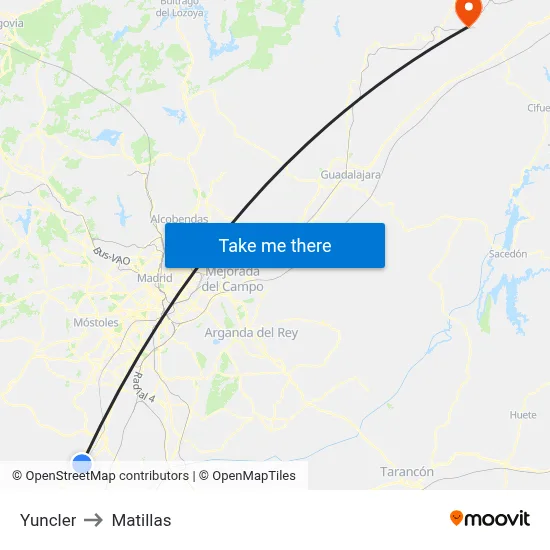 Yuncler to Matillas map