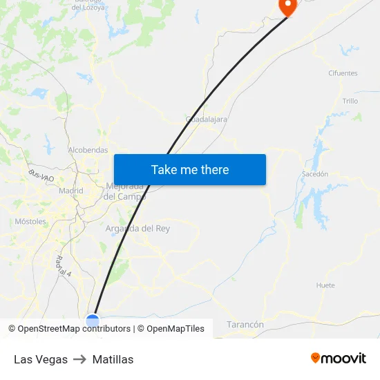Las Vegas to Matillas map
