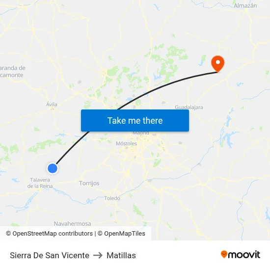 Sierra De San Vicente to Matillas map