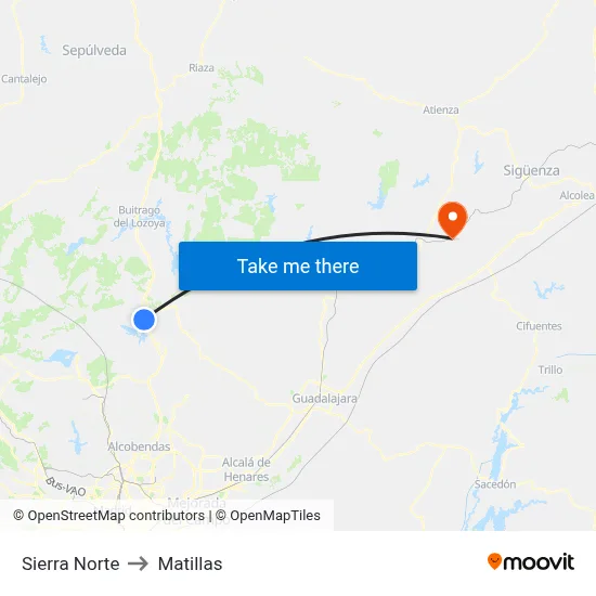 Sierra Norte to Matillas map