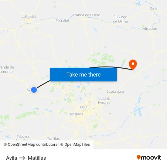 Ávila to Matillas map