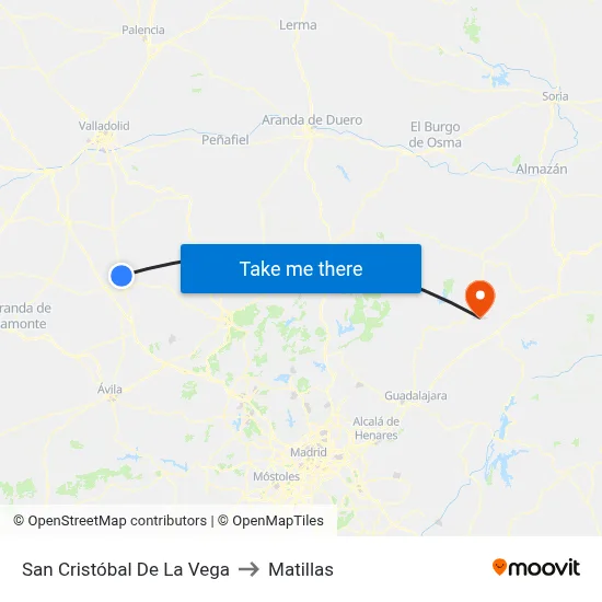 San Cristóbal De La Vega to Matillas map