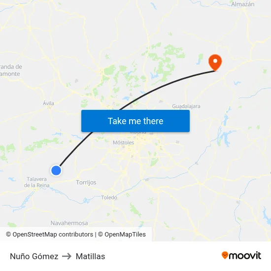 Nuño Gómez to Matillas map