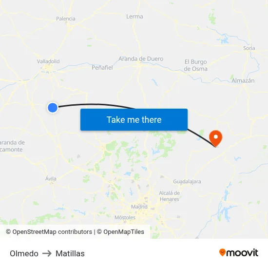 Olmedo to Matillas map