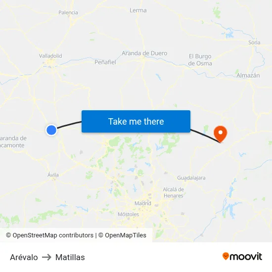 Arévalo to Matillas map