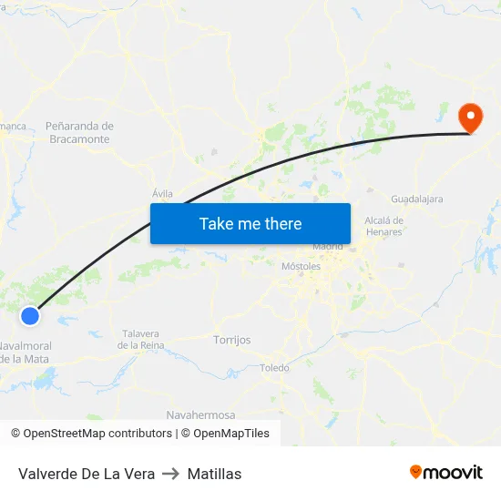 Valverde De La Vera to Matillas map