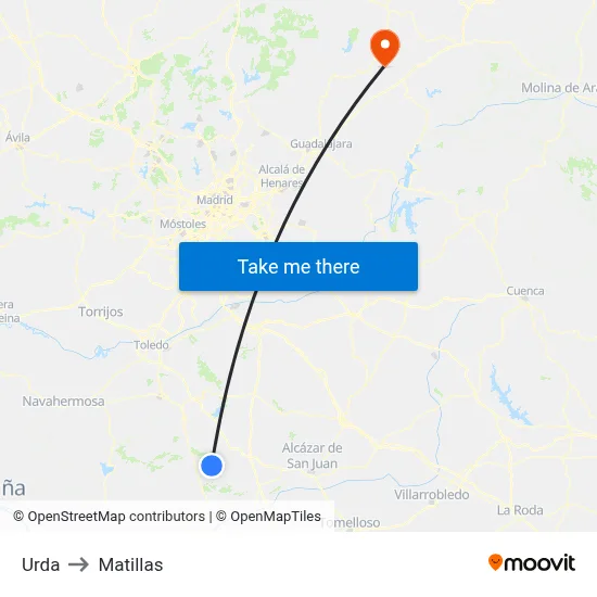 Urda to Matillas map