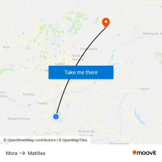 Mora to Matillas map