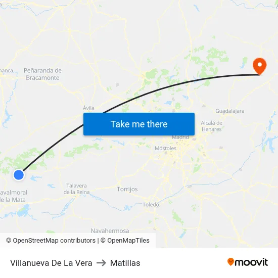 Villanueva De La Vera to Matillas map