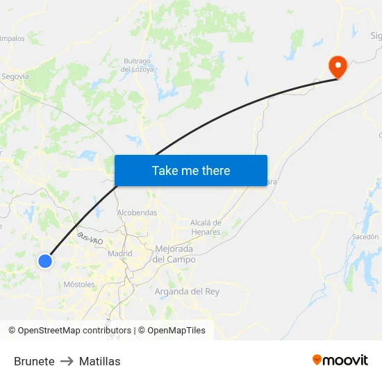 Brunete to Matillas map