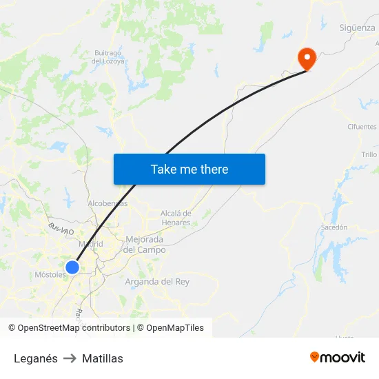 Leganés to Matillas map