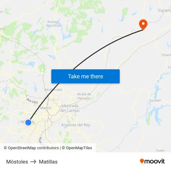 Móstoles to Matillas map