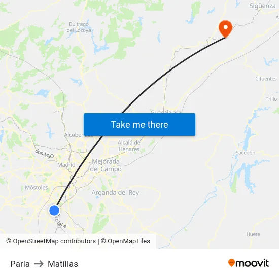 Parla to Matillas map