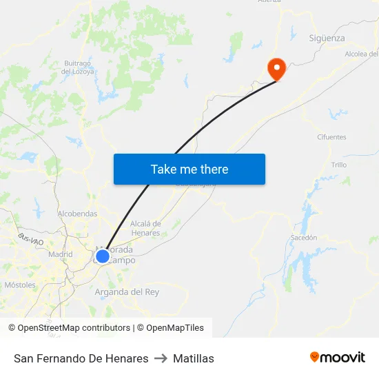 San Fernando De Henares to Matillas map