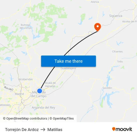 Torrejón De Ardoz to Matillas map