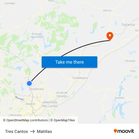 Tres Cantos to Matillas map