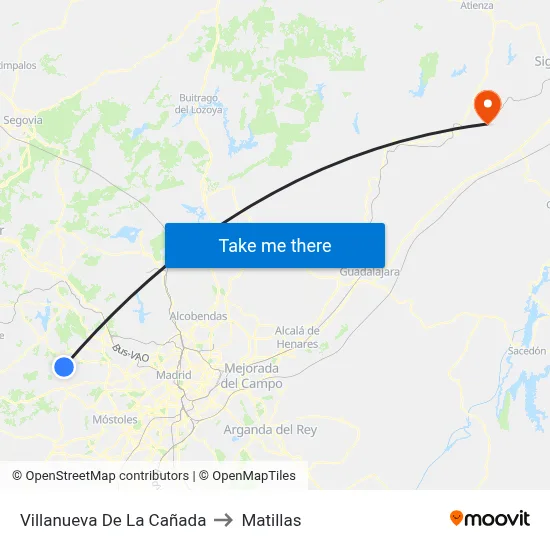 Villanueva De La Cañada to Matillas map