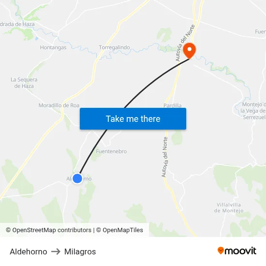 Aldehorno to Milagros map