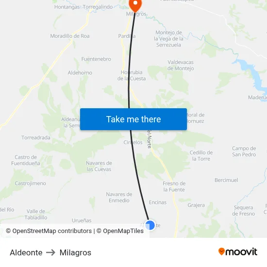 Aldeonte to Milagros map