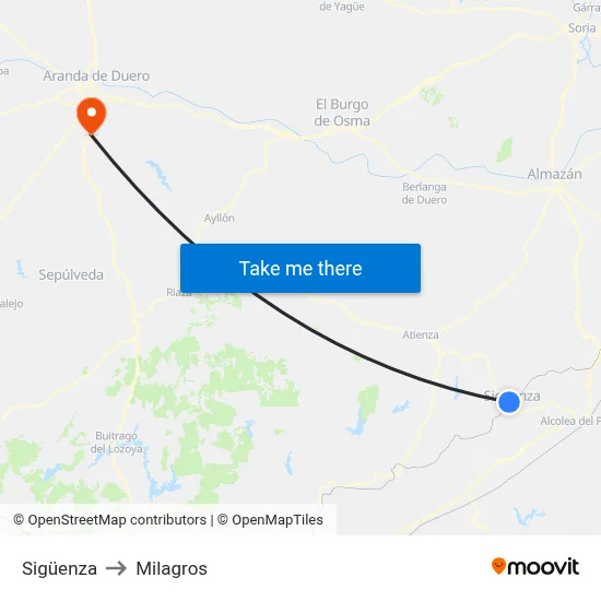 Sigüenza to Milagros map