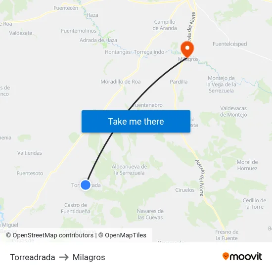 Torreadrada to Milagros map